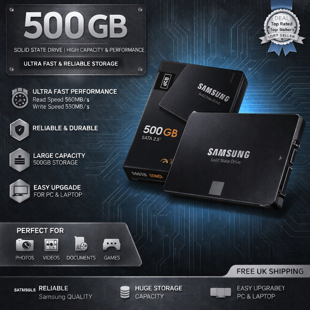 Samsung SSD 870 EVO 500GB SSD 2.5" SATA Internal Solid State Drive – High Speed 560MB/s, Tested, UK