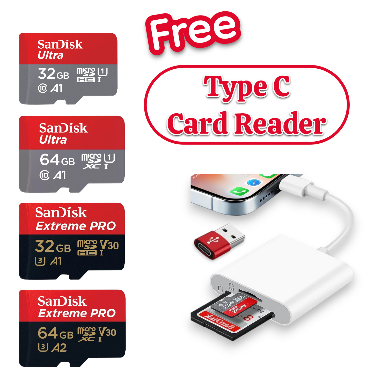 SanDisk Extreme Pro Micro Memory Card 32GB 64GB 128GB 256GB 512GB with Adapter